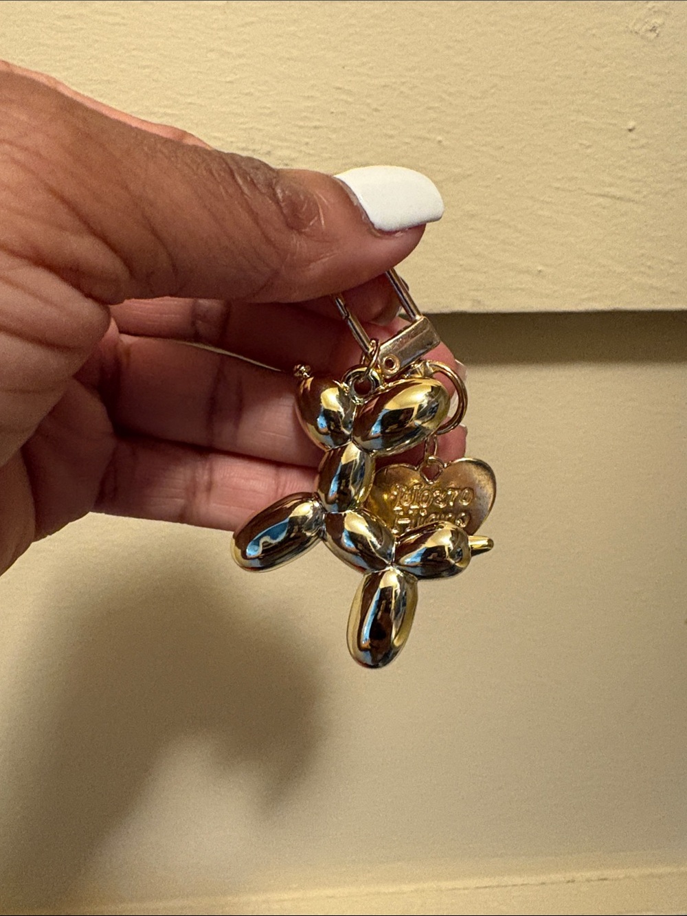 Gold Balloon Dog Charm Keychain - Designer Heart Tag